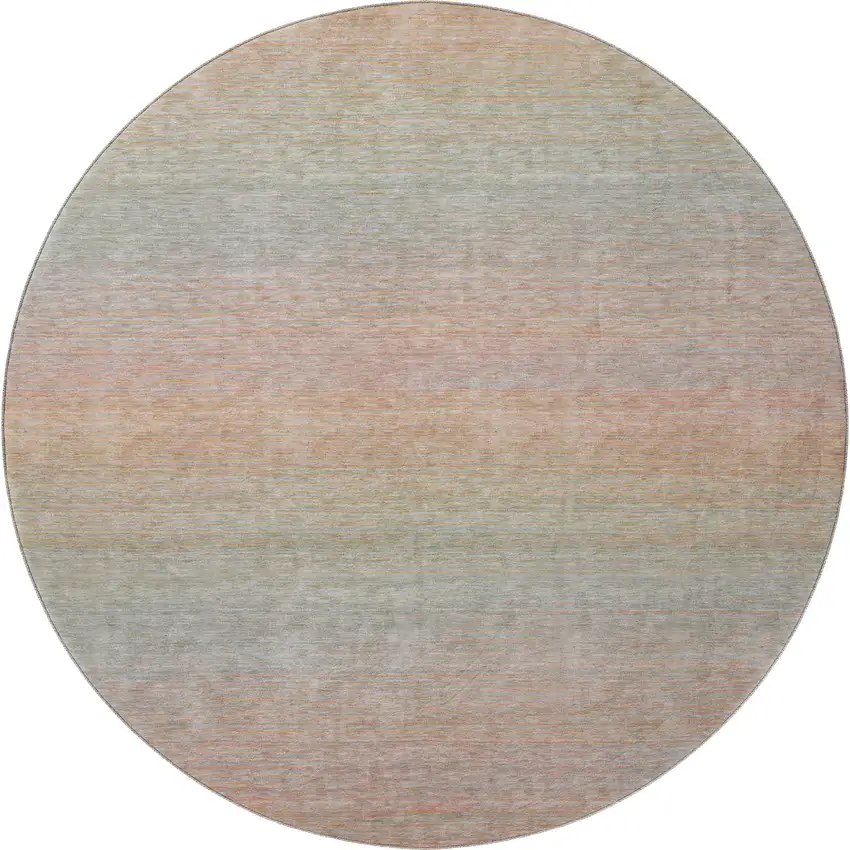 8' X 8' Coral Denim Blue And Salmon Striped Washable Round Rug With UV Protection Photo 2