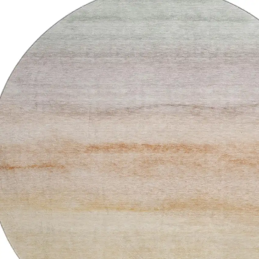 8' X 8' Coral Ivory And Gray Striped Washable Round Rug With UV Protection Photo 2