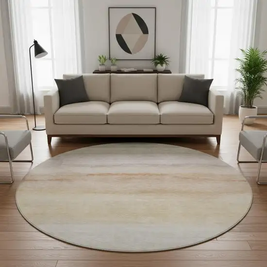 8' X 8' Coral Ivory And Gray Striped Washable Round Rug With UV Protection Photo 2