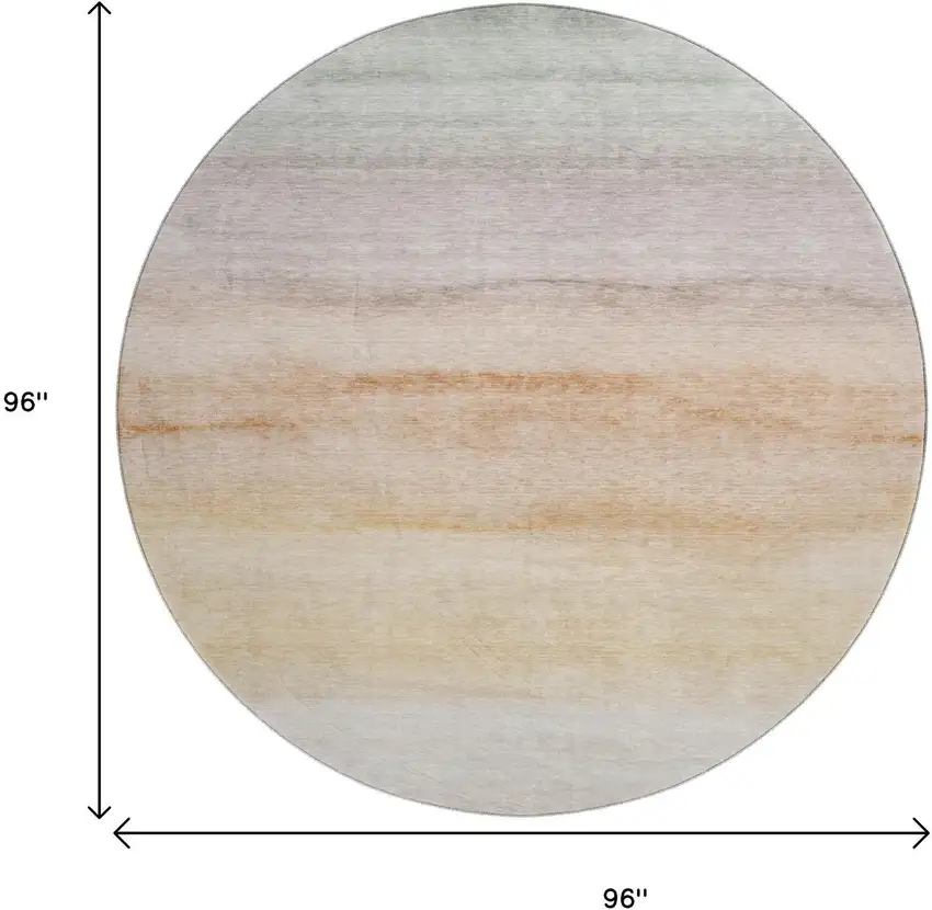 8' X 8' Coral Ivory And Gray Striped Washable Round Rug With UV Protection Photo 9