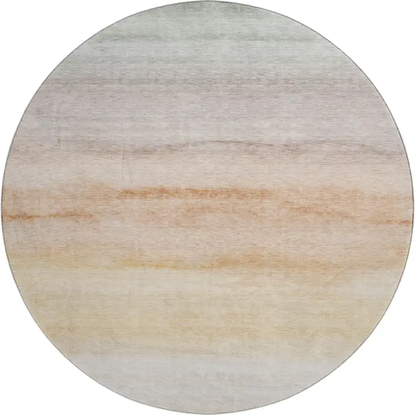 8' X 8' Coral Ivory And Gray Striped Washable Round Rug With UV Protection Photo 1