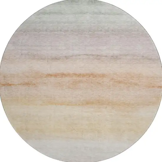 8' X 8' Coral Ivory And Gray Striped Washable Round Rug With UV Protection Photo 3