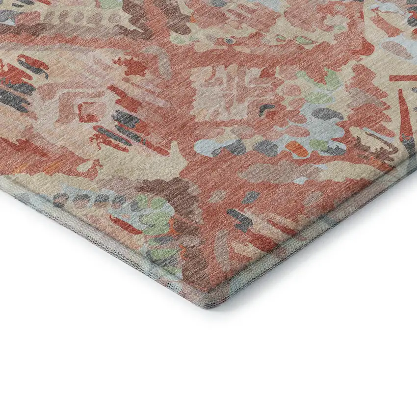 8' X 8' Coral Sky Blue And Mauve Geometric Washable Round Rug With UV Protection Photo 6