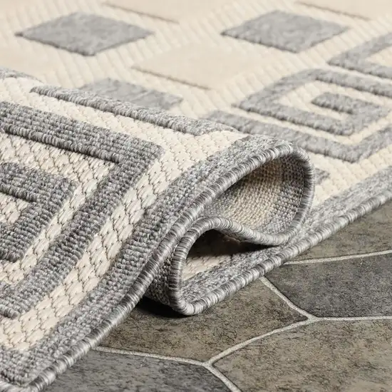 6' X 9' Cream Geometric Stain Resistant Non Skid Indoor Outdoor Area Rug Photo 6