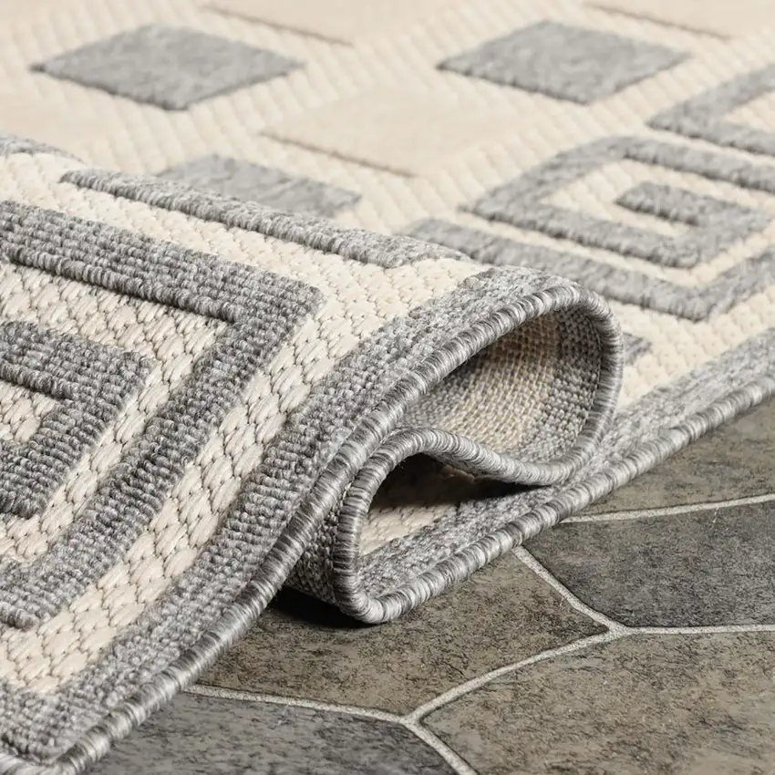 6' X 9' Cream Geometric Stain Resistant Non Skid Indoor Outdoor Area Rug Photo 6