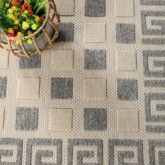 6' X 9' Cream Geometric Stain Resistant Non Skid Indoor Outdoor Area Rug Photo 5