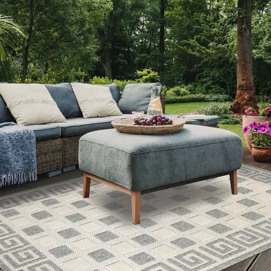 6' X 9' Cream Geometric Stain Resistant Non Skid Indoor Outdoor Area Rug Photo 8
