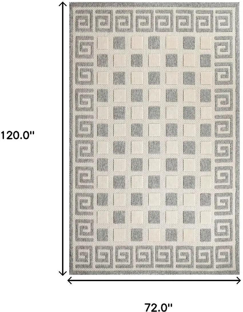 6' X 9' Cream Geometric Stain Resistant Non Skid Indoor Outdoor Area Rug Photo 9