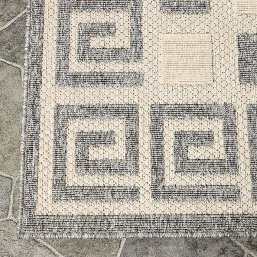 6' X 9' Cream Geometric Stain Resistant Non Skid Indoor Outdoor Area Rug Photo 3