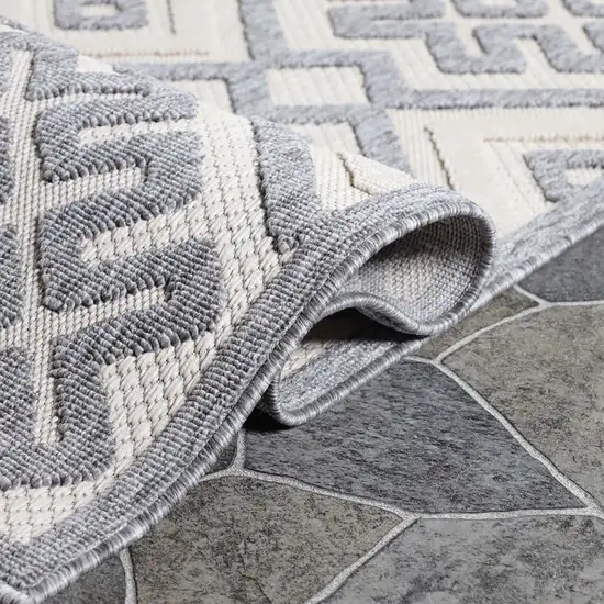 6' X 9' Cream Geometric Stain Resistant Non Skid Indoor Outdoor Area Rug Photo 5