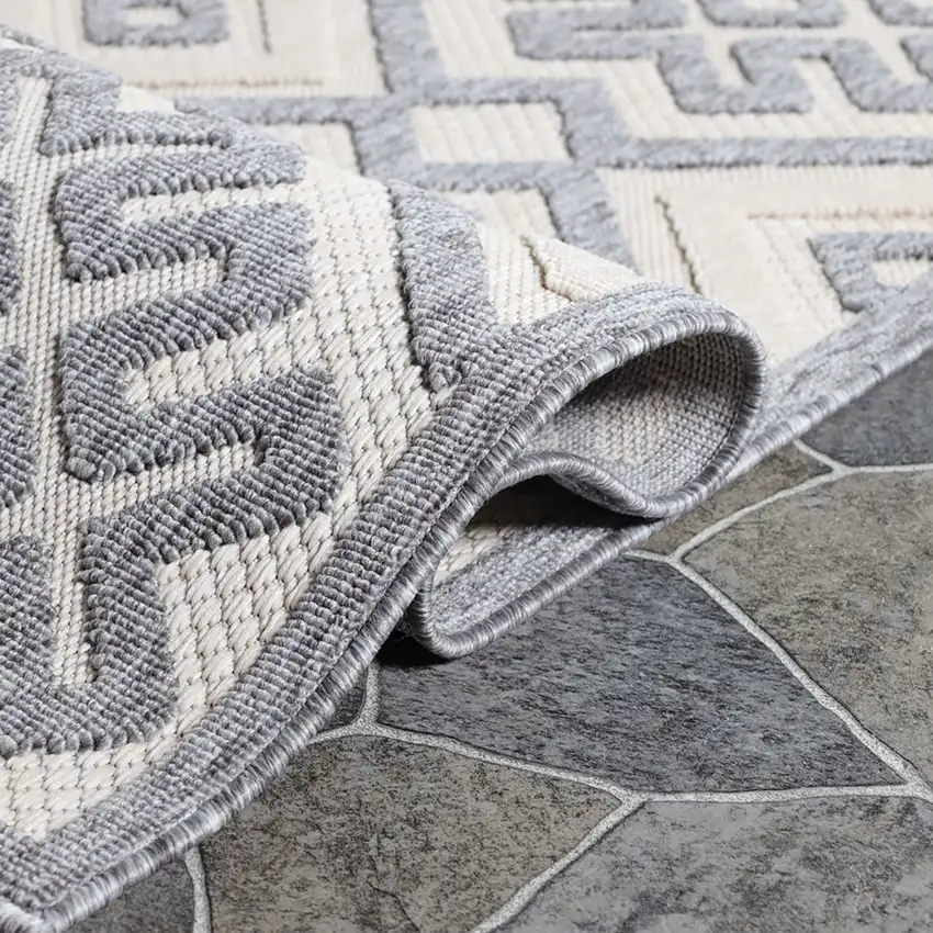 6' X 9' Cream Geometric Stain Resistant Non Skid Indoor Outdoor Area Rug Photo 5