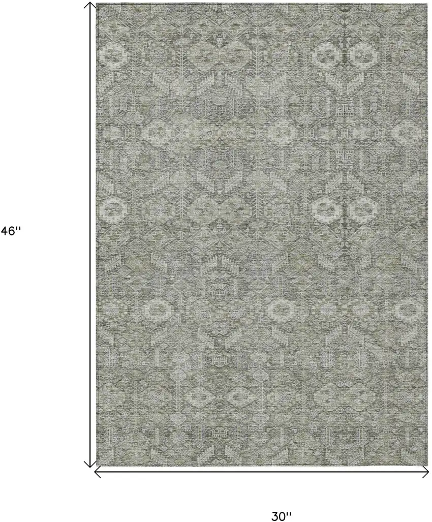 3' X 4' Cream and Tan Floral Washable Non Skid Indoor Outdoor Area Rug Photo 3