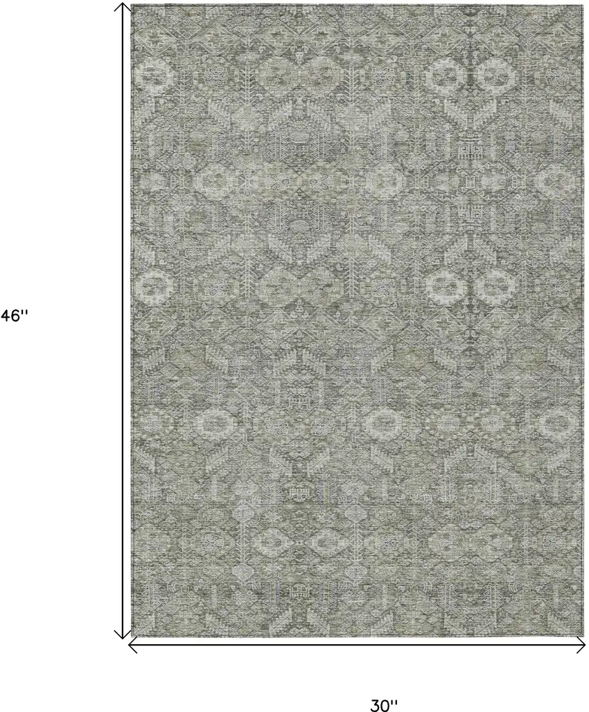 3' X 4' Cream and Tan Floral Washable Non Skid Indoor Outdoor Area Rug Photo 3