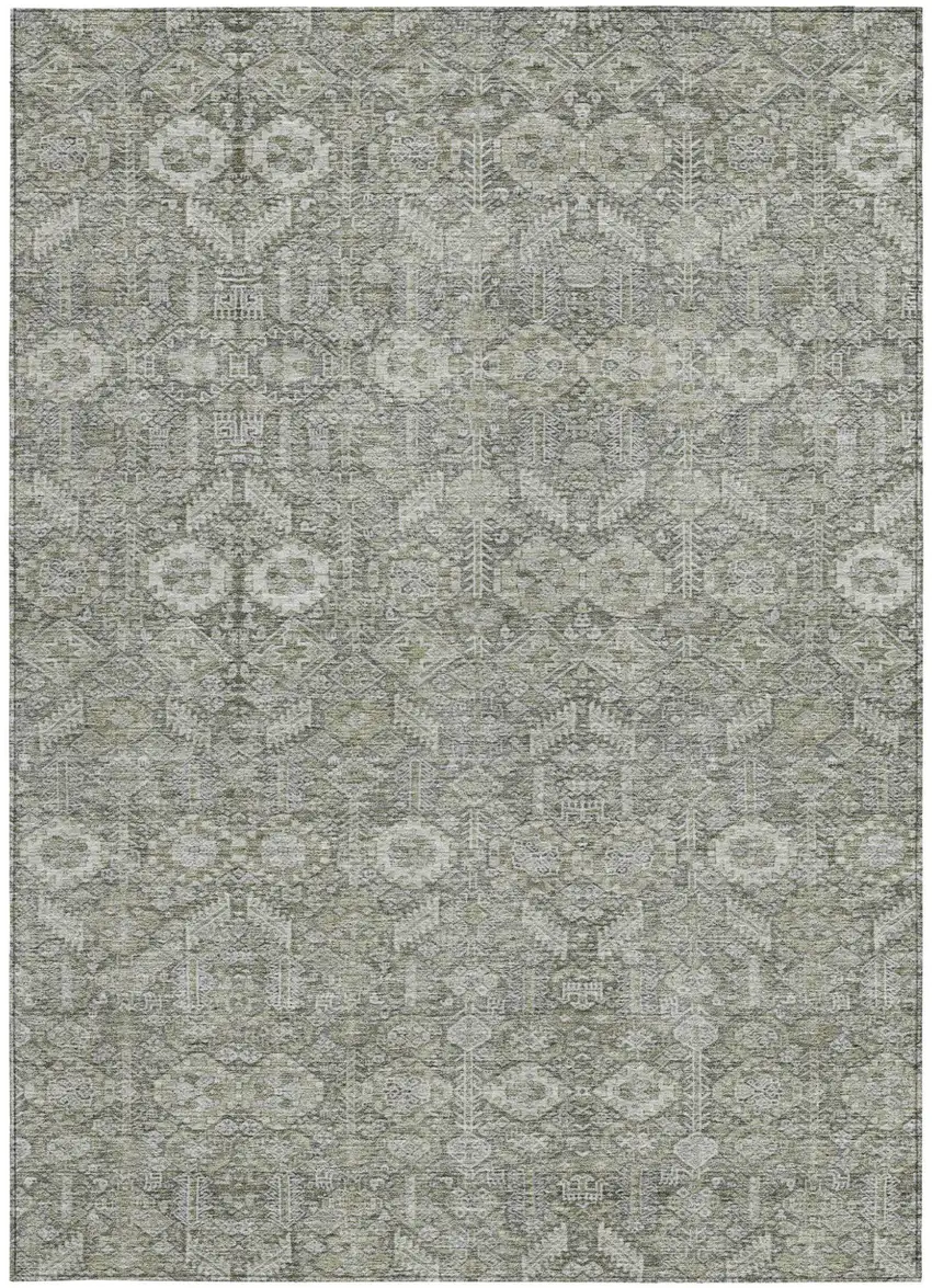Cream and Tan Floral Washable Non Skid Indoor Outdoor Area Rug Photo 4