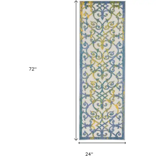6' Ivory And Blue Indoor Outdoor Area Rug Photo 9