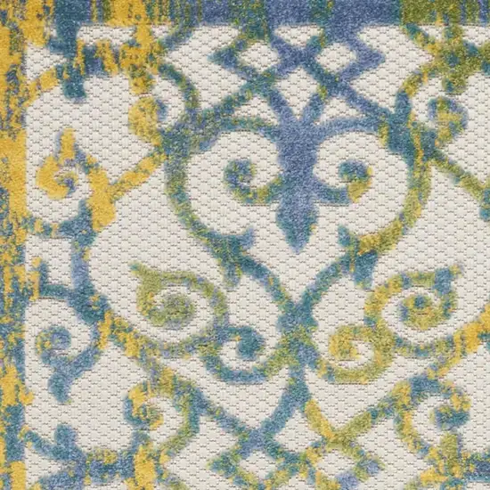 6' Ivory And Blue Indoor Outdoor Area Rug Photo 9
