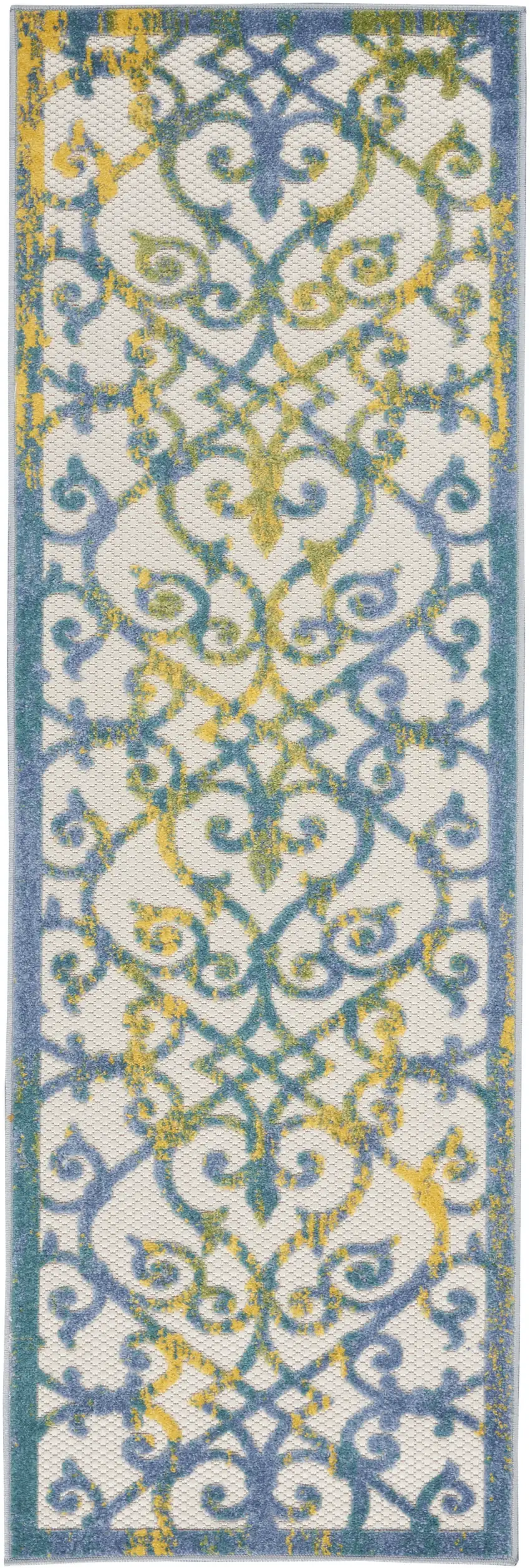 6' Ivory And Blue Indoor Outdoor Area Rug Photo 1