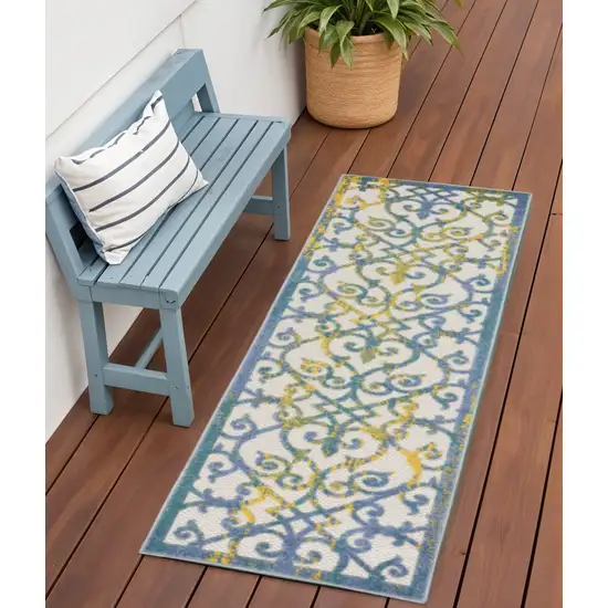 6' Ivory And Blue Indoor Outdoor Area Rug Photo 2