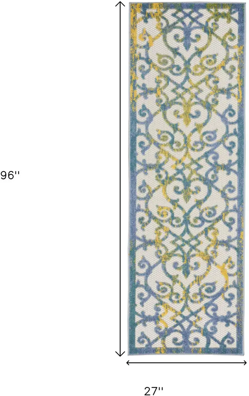8' Ivory And Blue Indoor Outdoor Area Rug Photo 9