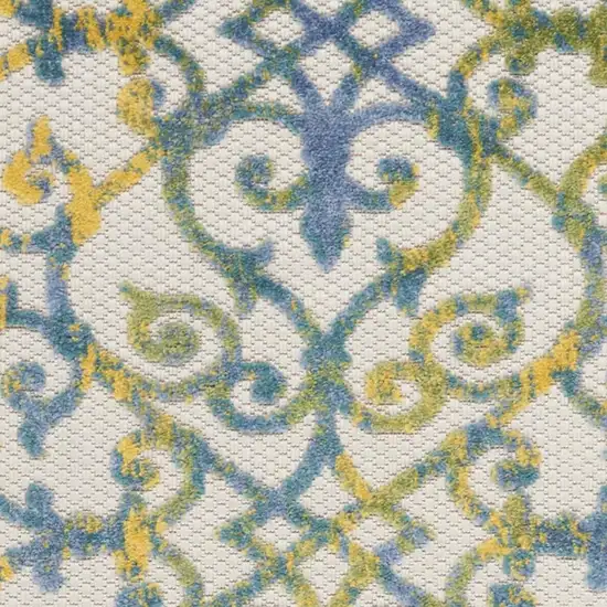 8' Ivory And Blue Indoor Outdoor Area Rug Photo 9