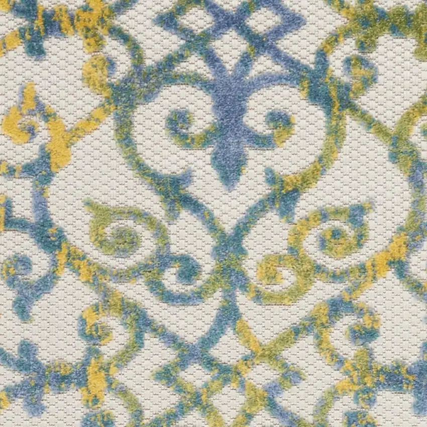 8' Ivory And Blue Indoor Outdoor Area Rug Photo 9