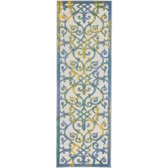 8' Ivory And Blue Indoor Outdoor Area Rug Photo 1