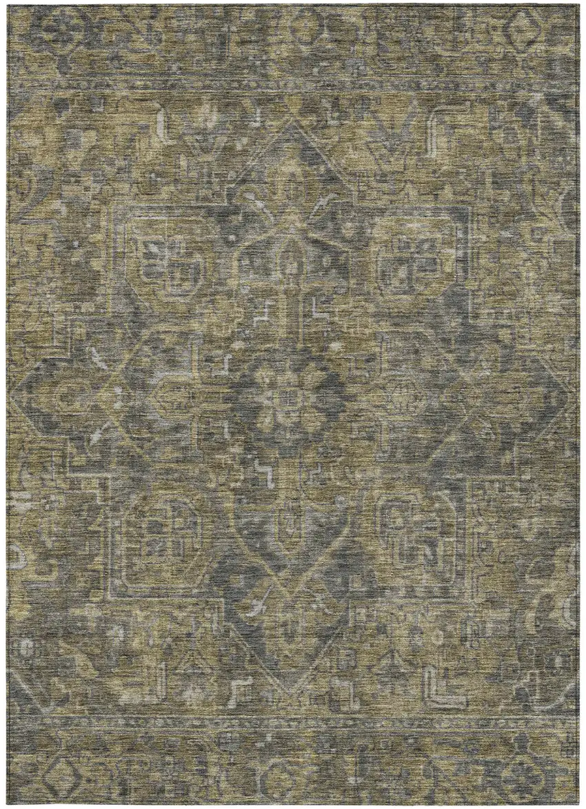 Dark Moss Green and Gray Oriental Washable Non Skid Indoor Outdoor Area Rug Photo 5