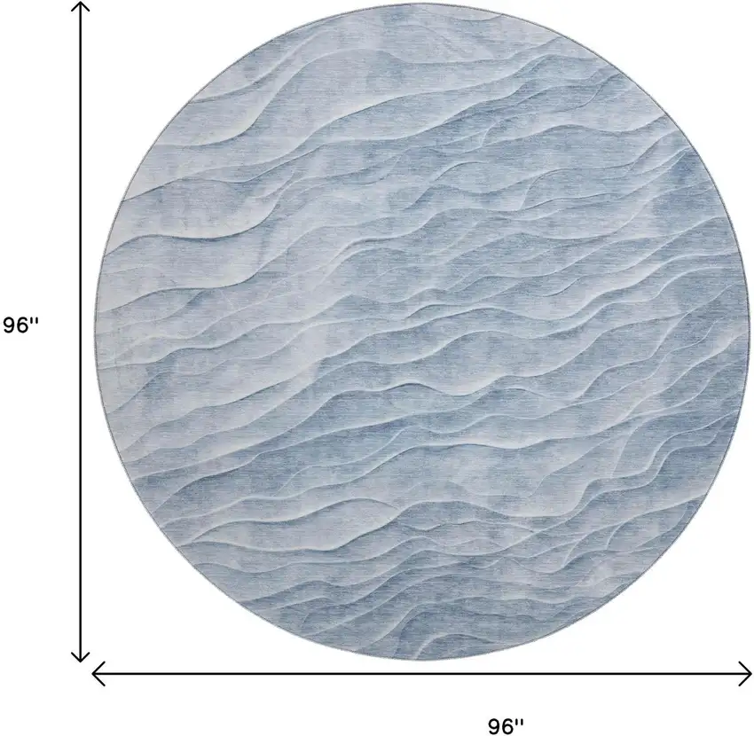 8' X 8' Denim Blue And Ivory Abstract Washable Round Rug With UV Protection Photo 9