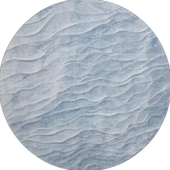 8' X 8' Denim Blue And Ivory Abstract Washable Round Rug With UV Protection Photo 3