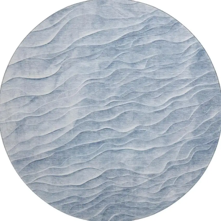 8' X 8' Denim Blue And Ivory Abstract Washable Round Rug With UV Protection Photo 3