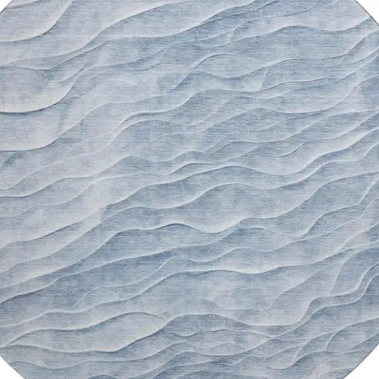 8' X 8' Denim Blue And Ivory Abstract Washable Round Rug With UV Protection Photo 2