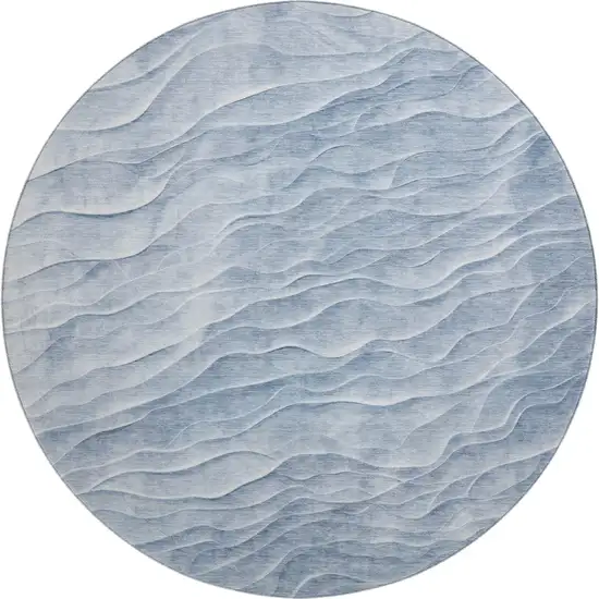 8' X 8' Denim Blue And Ivory Abstract Washable Round Rug With UV Protection Photo 1