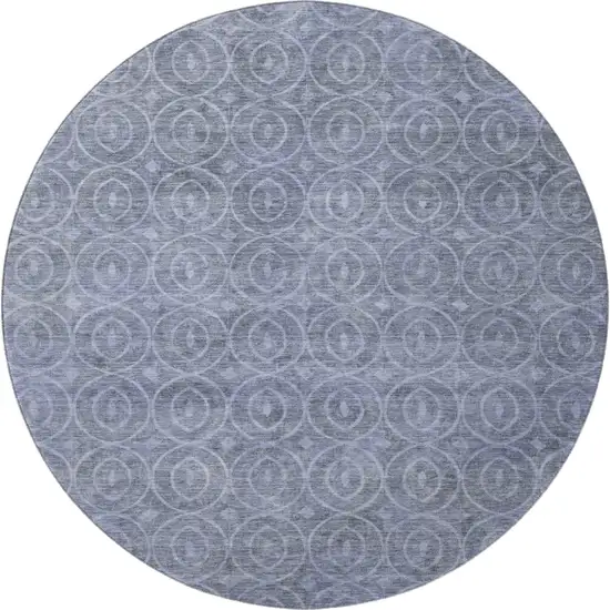 8' X 8' Denim Blue And Ivory Geometric Washable Round Rug With UV Protection Photo 3