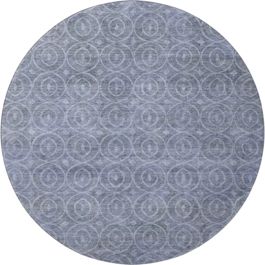 8' X 8' Denim Blue And Ivory Geometric Washable Round Rug With UV Protection Photo 3