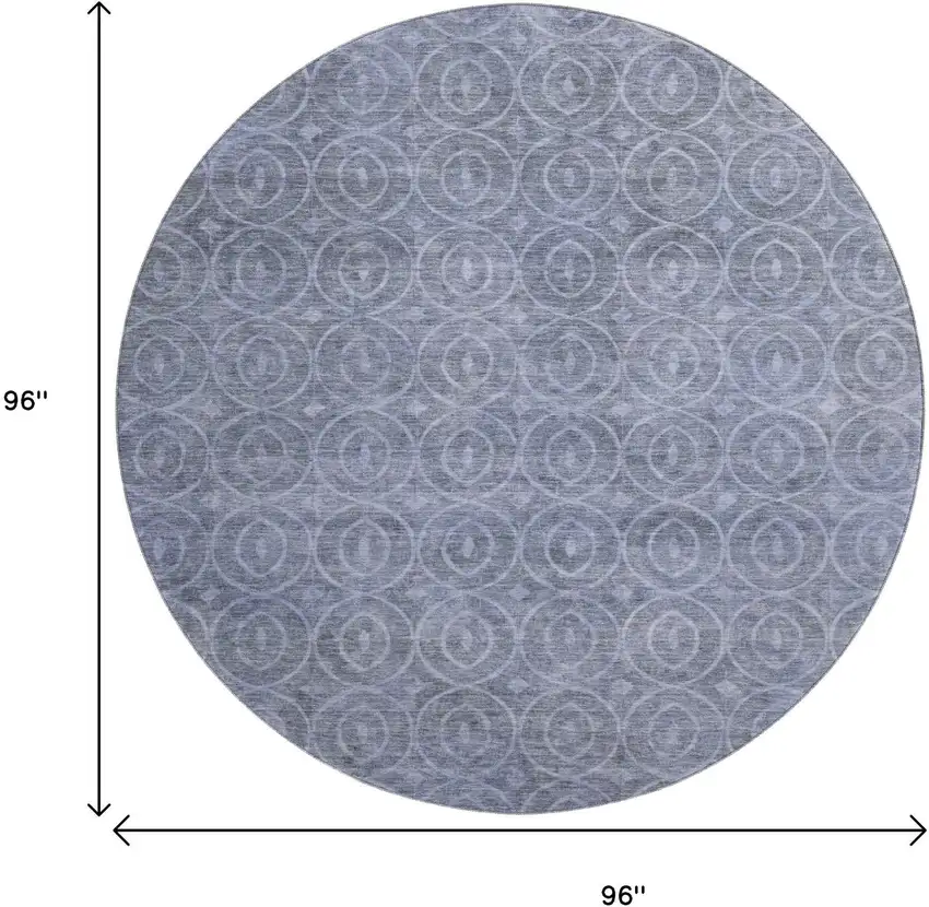 8' X 8' Denim Blue And Ivory Geometric Washable Round Rug With UV Protection Photo 8