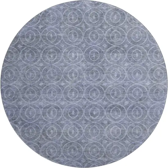8' X 8' Denim Blue And Ivory Geometric Washable Round Rug With UV Protection Photo 1
