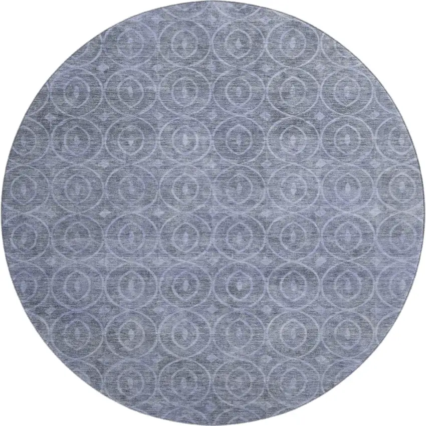8' X 8' Denim Blue And Ivory Geometric Washable Round Rug With UV Protection Photo 1