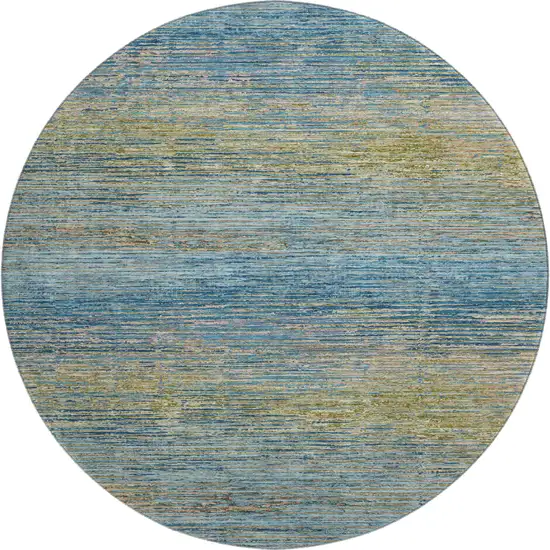8' X 8' Denim Blue And Olive Green Striped Washable Round Rug With UV Protection Photo 1