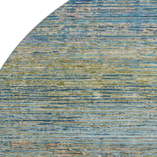 8' X 8' Denim Blue And Olive Green Striped Washable Round Rug With UV Protection Photo 2
