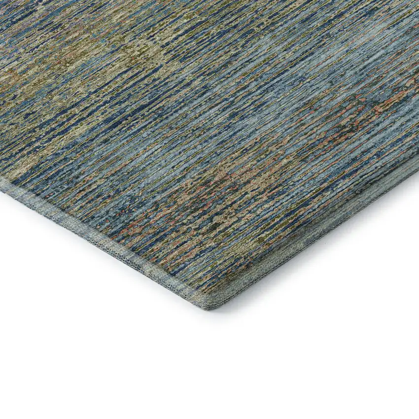 8' X 8' Denim Blue And Olive Green Striped Washable Round Rug With UV Protection Photo 6