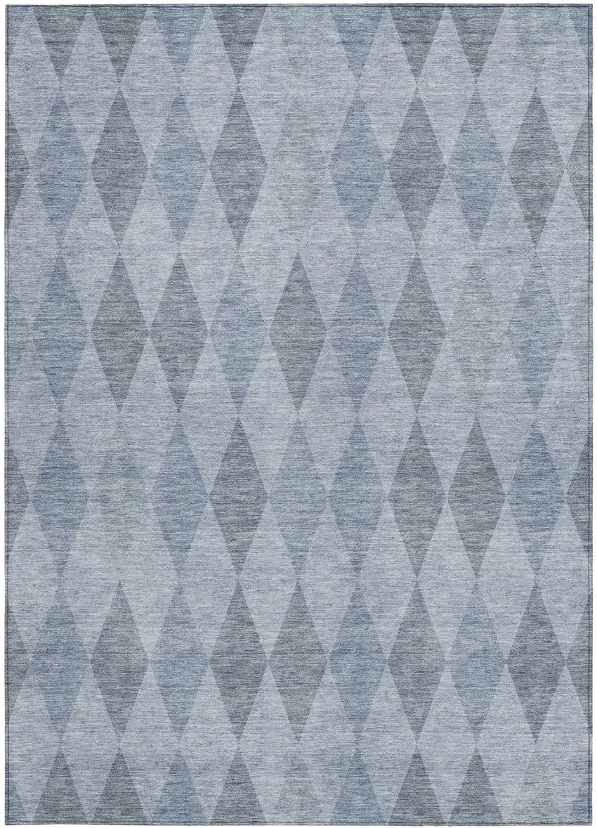 Denim Blue Geometric Washable Non Skid Indoor Outdoor Area Rug Photo 4