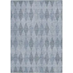 Photo of 3' X 5' Denim Blue Geometric Washable Non Skid Indoor Outdoor Area Rug