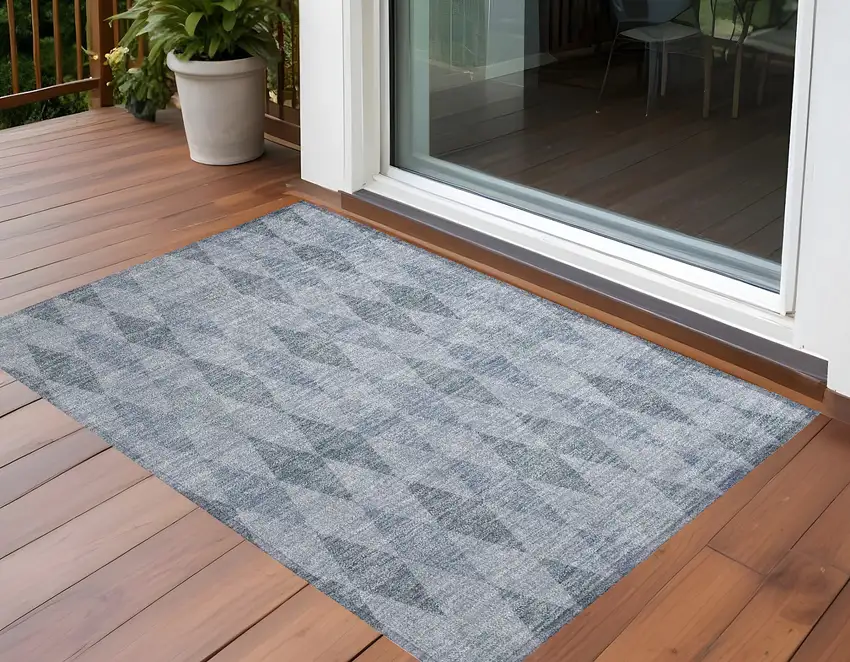 3' X 5' Denim Blue Geometric Washable Non Skid Indoor Outdoor Area Rug Photo 1