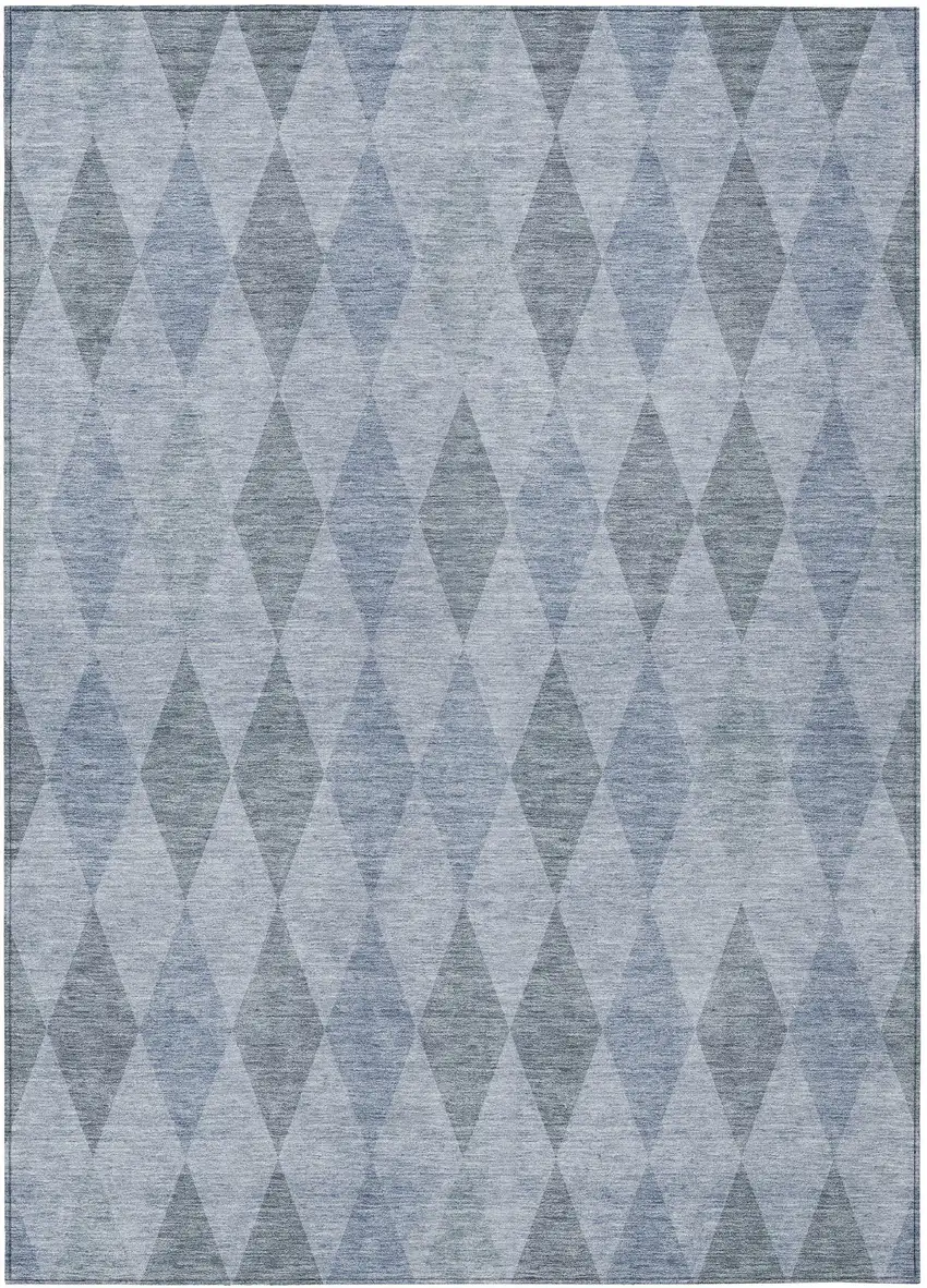 3' X 5' Denim Blue Geometric Washable Non Skid Indoor Outdoor Area Rug Photo 2
