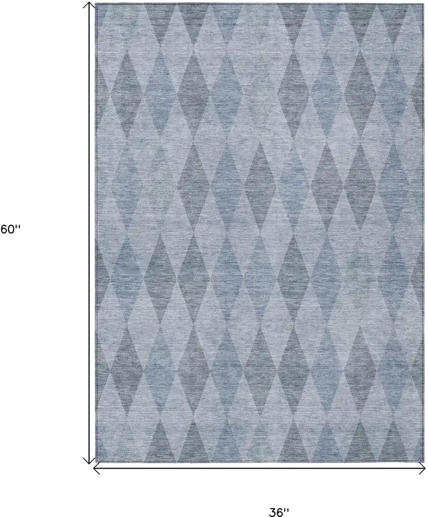 3' X 5' Denim Blue Geometric Washable Non Skid Indoor Outdoor Area Rug Photo 3