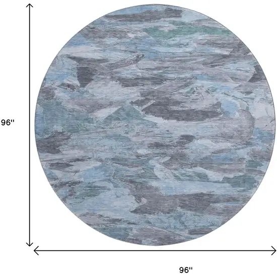 8' X 8' Denim Blue Gray And Silver Abstract Washable Round Rug With UV Protection Photo 8