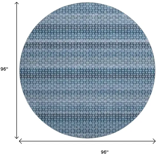 8' X 8' Denim Blue Gray And Sky Blue Striped Washable Round Rug With UV Protection Photo 9