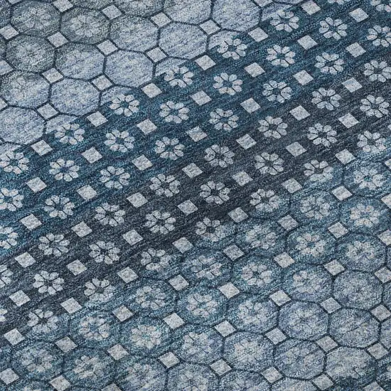 8' X 8' Denim Blue Gray And Sky Blue Striped Washable Round Rug With UV Protection Photo 8