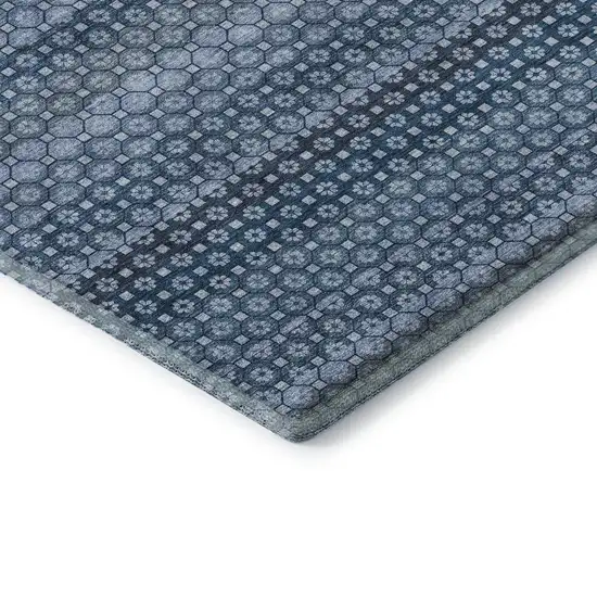 8' X 8' Denim Blue Gray And Sky Blue Striped Washable Round Rug With UV Protection Photo 6