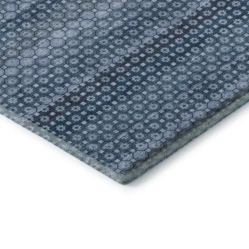 8' X 8' Denim Blue Gray And Sky Blue Striped Washable Round Rug With UV Protection Photo 6